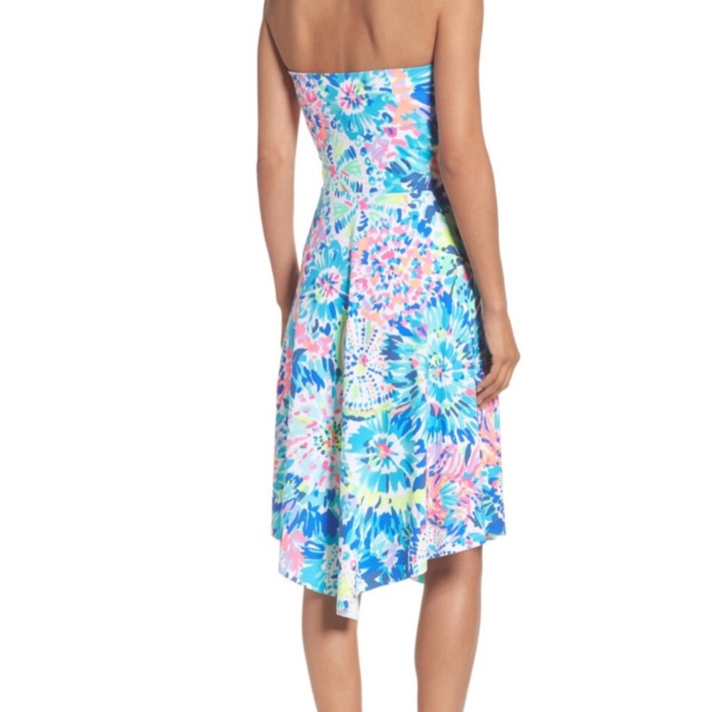 Lilly Pulitzer Strapless Floral Sun Dress in Blue, Pink, Green - Picture 4 of 15